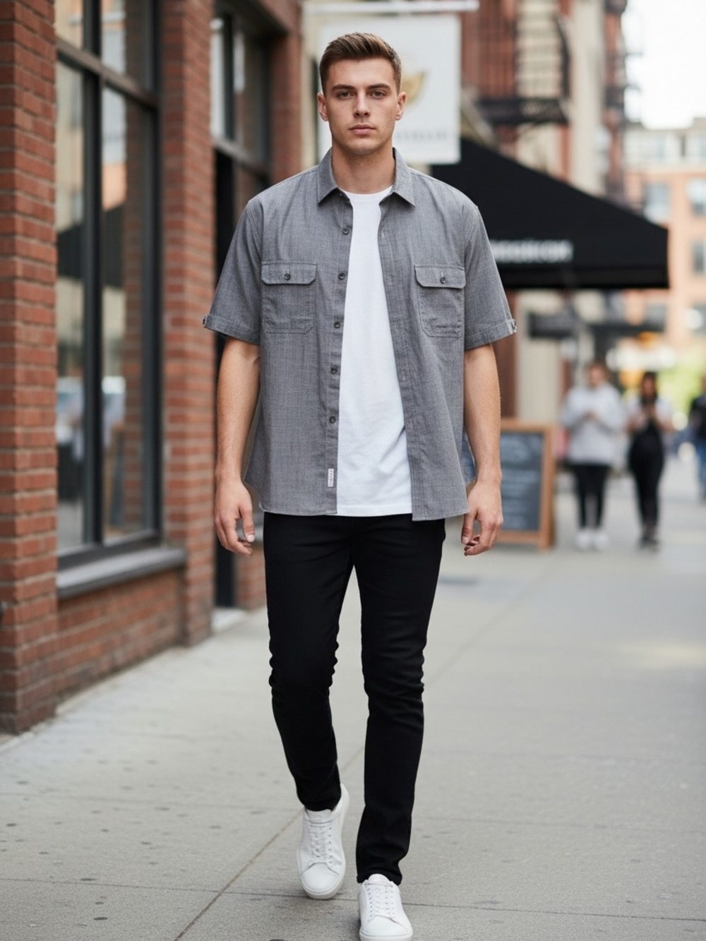James Campbell Short-Sleeve Button-Down Shirt - Gray